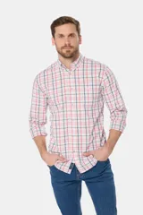 Camisa de manga larga con estampado a cuadros, corte regular y logo bordado.