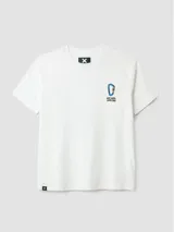 Camiseta lila de algodón orgánico, con corte oversize y estampado gráfico colorido en la espalda.