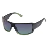 Lentes de sol deportivos MDQ modelo Rawai, con armazón envolvente en color negro mate y verde degradé, y cristales oscuros.