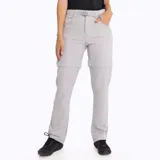 Pantalon de trekking desmontable color gris, convertible en short. Cuenta con cintura elasticada, cinturón interno ajustable, bolsillos con cierre y elástico en los tobillos.