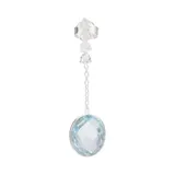 Aros colgantes de plata 925 con tres pequeñas piedras de la luna y una piedra de topacio azul ovalada.