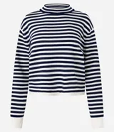 Blusa de manga larga de la marca Marfinno, confeccionada en punto con rayas horizontales y cuello redondo.