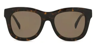 Lentes de sol Michael Kors con montura de acetato color carey y lentes marrones. Diseño cuadrado con patillas anchas.