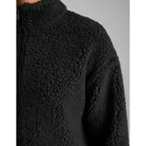 Campera de corderito color blanco, con cuello alto, cierre frontal completo y un bolsillo en el pecho con cierre.