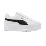 Championes Puma modelo Karmen Classic con plataforma, de color blanco con detalle de franja lateral en negro y logo plateado.
