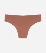 Bombacha tipo bikini de corte clásico, confeccionada en tejido modal con elastano, con forro interior de algodón. Presenta un diseño liso y minimalista con costuras reforzadas en la cintura y aberturas de pierna.