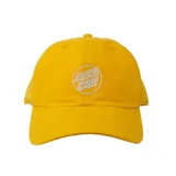 Gorra de visera curva marca Santa Cruz, color amarillo, con logo de la marca bordado en blanco en la parte frontal.