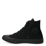 Championes Converse modelo Chuck Taylor All Star HI, de caña alta, color negro total. Confeccionados en lona de algodón con puntera, vira y suela de caucho.