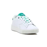 Championes urbanos Diadora modelo Set II, color blanco, con detalles en verde menta en el forro interior y lengüeta. Presentan una suela gruesa con textura acanalada en la puntera.
