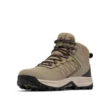 Botas de trekking Columbia modelo Transverse Hike, color beige y marrón con suela negra. Diseñadas con tecnología impermeable, parte superior de piel y malla, entresuela con amortiguación y suela de alta tracción para senderismo.