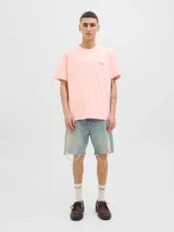 Remera rosa de algodón con cuello redondo y manga corta. Estampado en la espalda con el texto "PROVINCIA DE ALMERÍA", "La Isleta DEL MORO", una imagen de un paisaje y el logo de Jack & Jones.