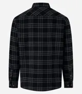 Camisa masculina de franela con estampado de cuadros, corte relaxed, cuello inglés, mangas largas y botones matizados.