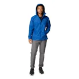 Campera impermeable Columbia modelo Watertight II, color azul, con capucha ajustable, cierre frontal, bolsillos laterales con cremallera y puños ajustables. Cuenta con tecnología Omni-Tech para mayor protección contra la lluvia.