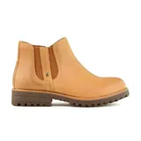 Bota corta de cuero color marrón, con elástico lateral y suela track.