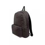Mochila Vans Old Skool con estampado a cuadros en tonos marrones y negros. Cuenta con un compartimento principal con cierre, un bolsillo frontal con cierre y dos bolsillos laterales. Tiene correas acolchadas ajustables y asa de mano en la parte superior.