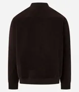 Campera bomber masculina de terciopelo cotelé color beige, con cuello redondo, mangas largas, cierre frontal de botones forrados, bolsillos laterales y terminaciones de elástico en puños y cintura.