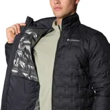 Campera puffer Columbia modelo Delta Ridge II Down Heat Seal, de color negro con diseño acolchado termosellado y cierre frontal. Cuenta con tecnología Omni-Heat™ y relleno de plumón.