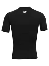 Remera de compresión Under Armour de manga corta, confeccionada en tejido HeatGear ultraligero que absorbe el sudor y se seca rápidamente. Presenta un diseño ergonómico con paneles de malla en axilas y espalda para mayor ventilación, mangas raglán híbridas y logo de la marca estampado en el pecho.