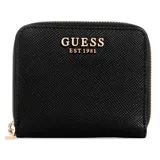 Billetera Guess modelo Laurel, color negro con logo dorado en el frente y cierre perimetral con cremallera.