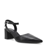 Zapato de mujer marca Bottero, color negro, con punta fina, taco block y tobillera con hebilla ajustable.