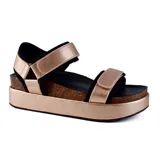 Sandalias negras con plataforma, tiras anchas con velcro y plantilla de corcho.