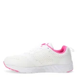 Championes deportivos Push modelo Maia, color blanco con detalles en fucsia en el interior y la suela. Confeccionados en tejido de malla transpirable y cierre con cordones.