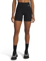Short deportivo ajustado Under Armour color negro, de tiro alto, con costuras laterales y logo reflectante en la cintura.