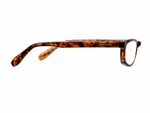 Lentes con protección contra luz azul y UV400, con montura de diseño rectangular en estampado carey y cristales transparentes.