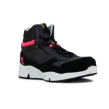 Championes de caña alta Diadora Pro L modelo Woman Athena Mid S3l Fo Sr Esd, de color gris oscuro y negro con detalles en fucsia y suela blanca.