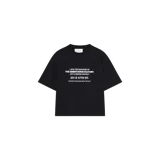 Remera de manga corta negra Eme Studios modelo Manage Shadow Oversized, con diseño holgado y estampado tipográfico blanco en el pecho.