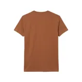 Remera de manga corta Lacoste, color negro, con cuello redondo y estampa frontal con texto en blanco estilo dibujo a mano.