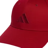 Gorra de béisbol color rojo oscuro (vino/burdeos) con el logo de las tres barras de Adidas bordado en tono tono sobre el panel frontal.