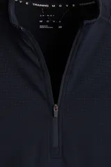 Remera deportiva de manga larga color azul marino, con cuello elevado, medio cierre frontal y mangas raglán. Confeccionada en tejido funcional transpirable DryMove con textura sutil.