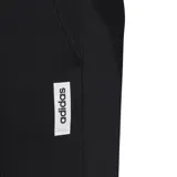 Pantalón de chándal negro Adidas de corte slim fit, con cintura elástica y puños ajustados. Presenta un logo estampado en la pierna izquierda.