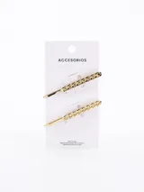 Set de dos broches dorados para el pelo con forma de horquilla y aplique de cadena gruesa.