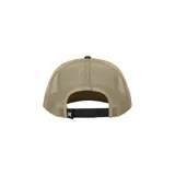 Gorro trucker gris oscuro con malla trasera negra, visera plana y parche frontal con el logo de Hurley y un diseño de olas en tonos turquesa, blanco y gris.