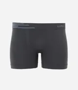 Calzoncillo tipo boxer de microfibra color azul marino, con diseño sin costuras y cintura elástica con detalle de líneas horizontales y logo de la marca.