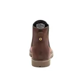 Bota tipo Chelsea de cuero nobuk marrón, con paneles elásticos laterales negros y suela de goma dentada con tracción.