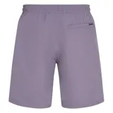 Short de baño color violeta con panel lateral negro y logo estampado en blanco.