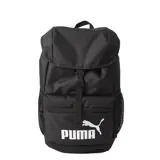 Mochila Puma Phase Hooded color negro con logo blanco.