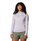 Remera con capucha Columbia Tidal Tee II Hoodie, de manga larga con orificios para los pulgares, color lila con logo estampado en el pecho y la manga.