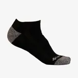 Medias deportivas tipo no-show de Columbia, color negro con talón y puntera en gris jaspeado. Presentan amortiguación media, soporte de arco y ventilación de malla.
