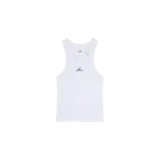 Musculosa de canalé color blanco, de corte ajustado, con cuello redondo y el logotipo de la marca estampado en el centro del pecho.