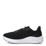 Championes de running Under Armour modelo Pursuit 4, color gris con suela blanca y detalles en celeste. Presentan una capellada de malla transpirable, cierre con cordones y tecnología de amortiguación Charged Cushioning en la entresuela.
