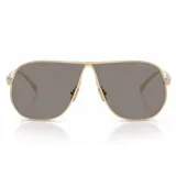 Lentes de sol Miu Miu modelo A56 color ZVN80Q, con montura metálica dorada de diseño envolvente y lentes esfumados en tono marrón.