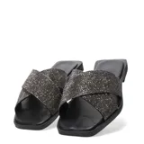 Sandalias Bottero negras con tiras cruzadas cubiertas de brillos y suela plana.