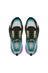 Championes deportivos Puma X-Ray, diseño multicolor que combina negro, gris, blanco, turquesa, amarillo y violeta.