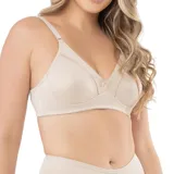 Soutien reductor color beige, de microfibra satinada, con breteles regulables y detalle de punto crochet en el escote.