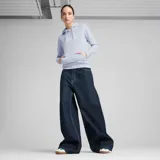 Canguro Puma de mujer con capucha y cordones ajustables, confeccionado en una mezcla de algodón y poliéster. Presenta un bolsillo frontal tipo canguro y el logo de la marca estampado en el pecho.