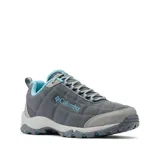 Championes de trekking y senderismo Columbia modelo Firecamp Fleece III, color gris con detalles en celeste y suela dentada. Confeccionados con parte superior textil, aislamiento térmico, forro polar interior, entresuela TechLite y suela de tracción Omni-Grip.
